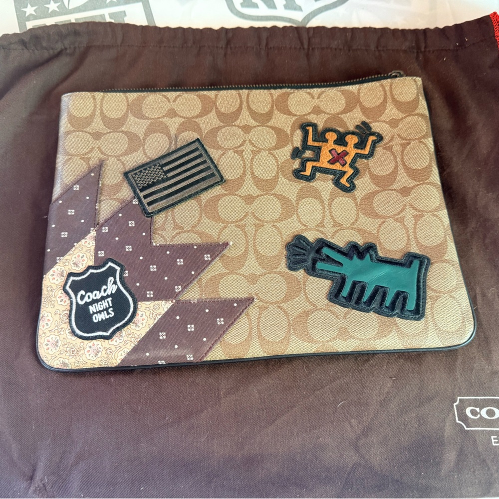 Coach Brown Signature Patch Zip Pouch